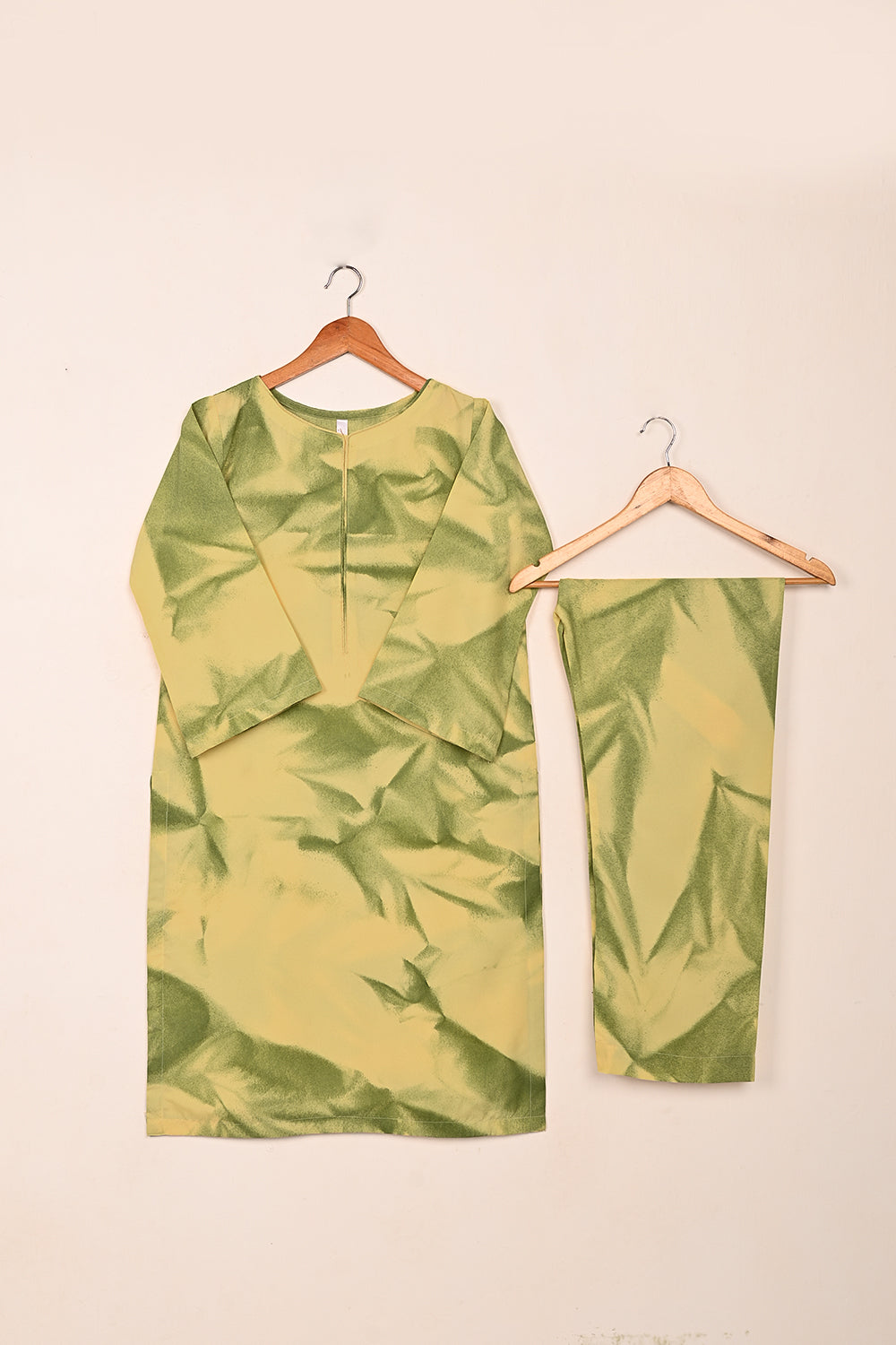 STP-206P-Yellow - 2Women 2Pc Ready to Wear Spray Contoured Malai Fabric Co-Ord Set