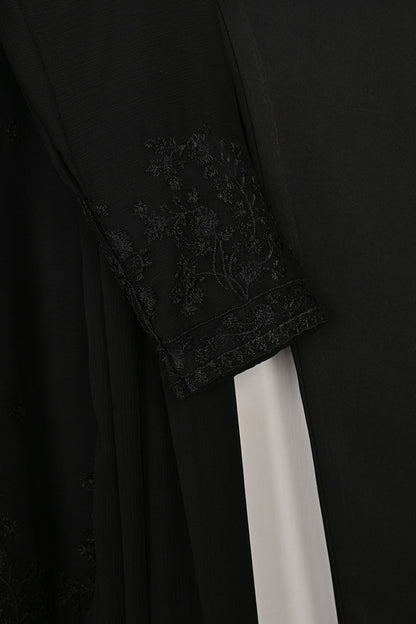 RTW-278-Black -  3Pc Ready to Wear Embroidered Chiffon Dress