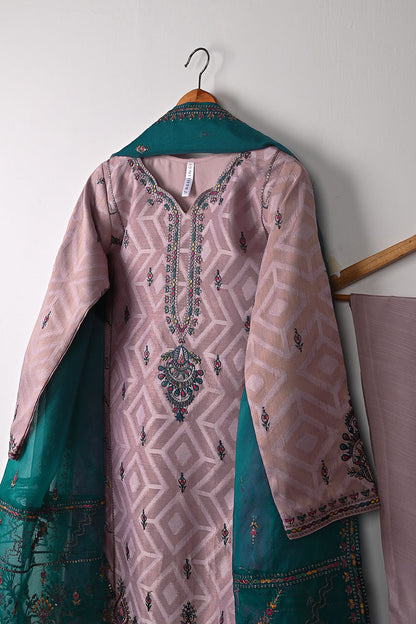 RTW-345-Tea Pink -  3Pc Ready to Wear Jacquard Mysoori Embroidered Dress