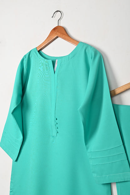 STP-271A- Sea Green - 2Pc Ready to Wear Malai Solid Dress