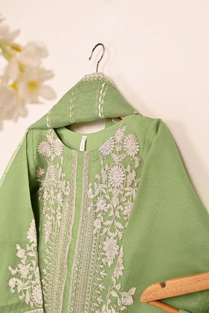 RTW-205-Green - 3Pc Ready to Wear 3Pc Javeria Net Embroidered  Dress