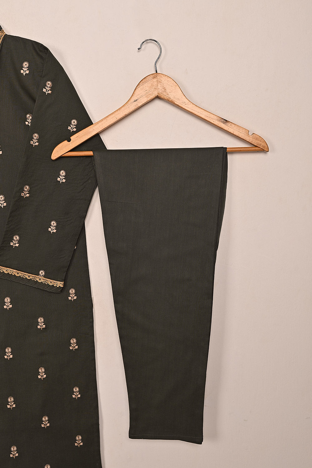 STP-194D-Mouse Gray - 2PC READY TO WEAR  EMBROIDERED COTTON DRESS