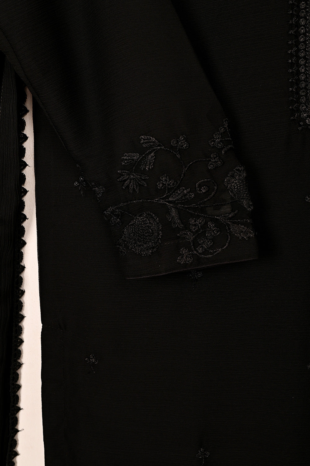 RTW-253-BlacK -  3Pc Ready to Wear Embroidered Chiffon Dress