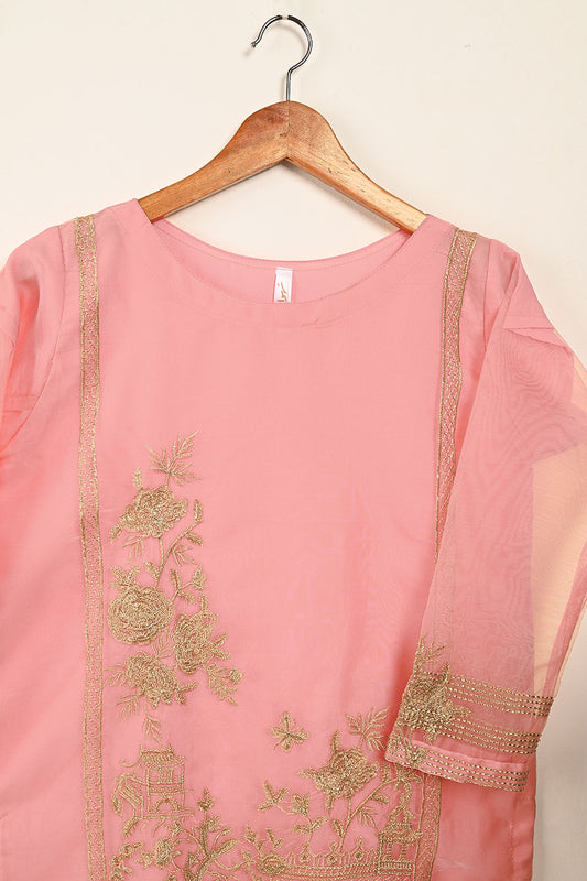 STP-071E-Peachy Pink- 2PC PREMIUM EMBROIDERED ORGANZA STITCHED