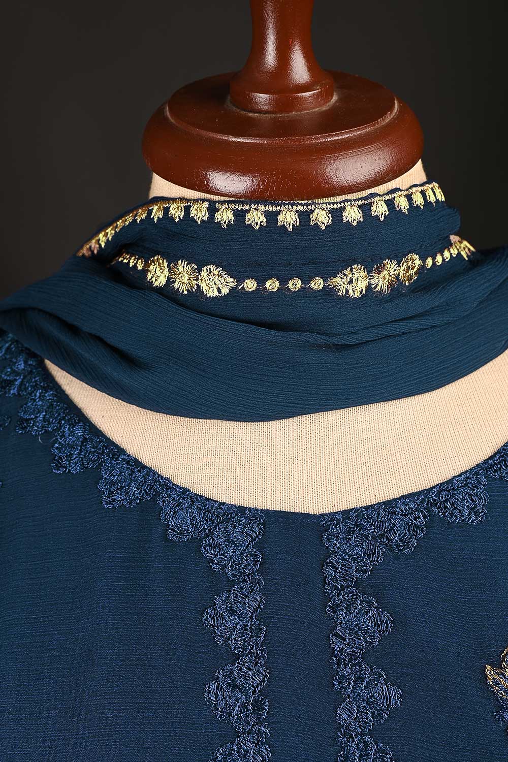 RTW-153-NavyBlue -  3Pc Stitched Chiffon Shirt