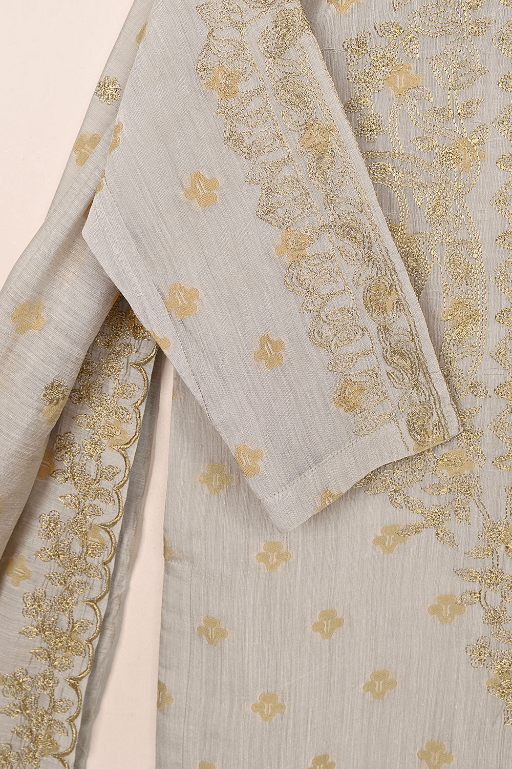 RTW-214-Grey - 3Pc Stitched Jacquard Paper Cotton Embroidered Dress