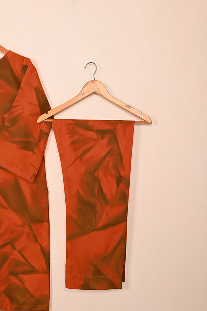 STP-206F-Orange - Women 2Pc Ready to Wear Spray Contoured Malai Fabric Co-Ord Set