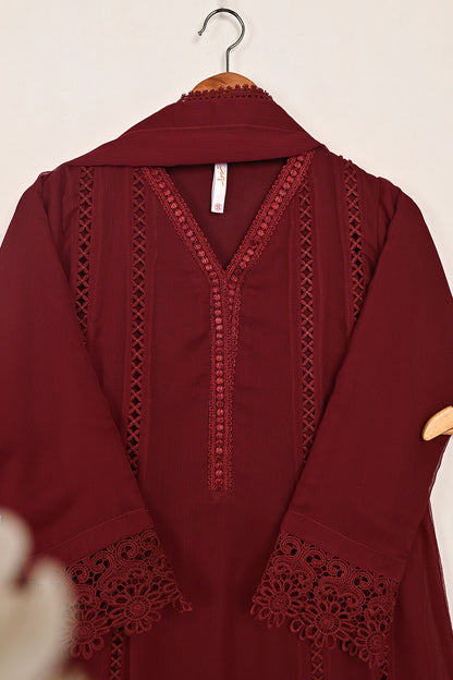 RTW-195-Maroon -  3Pc Ready To Wear Chiffon Frock