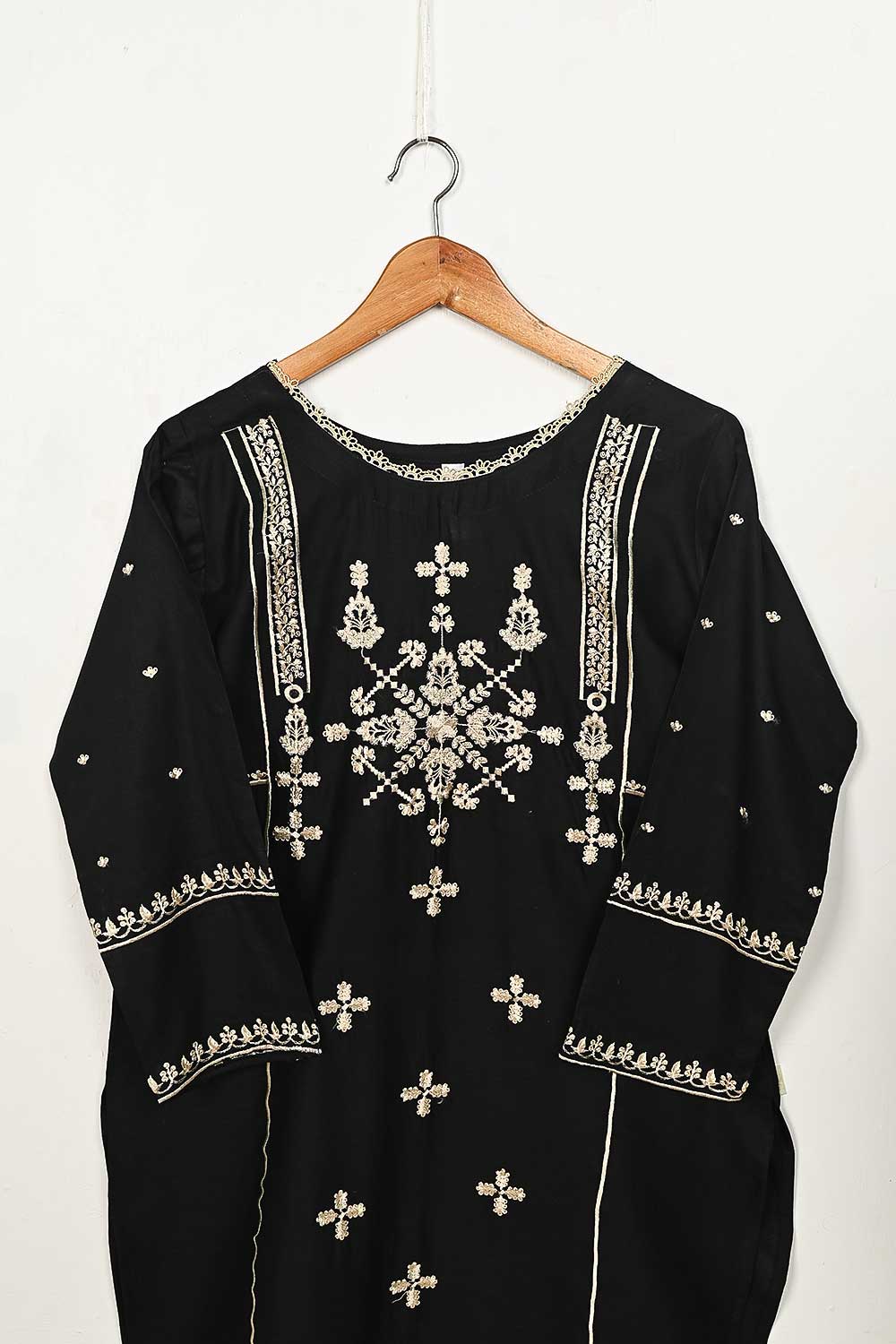 3SP-4C-BLACK - 3PC CAMBRIC EMBROIDERED Dress With Chiffon Embroidered Dupatta