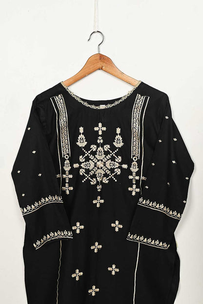 3SP-4C-BLACK - 3PC CAMBRIC EMBROIDERED Dress With Chiffon Embroidered Dupatta