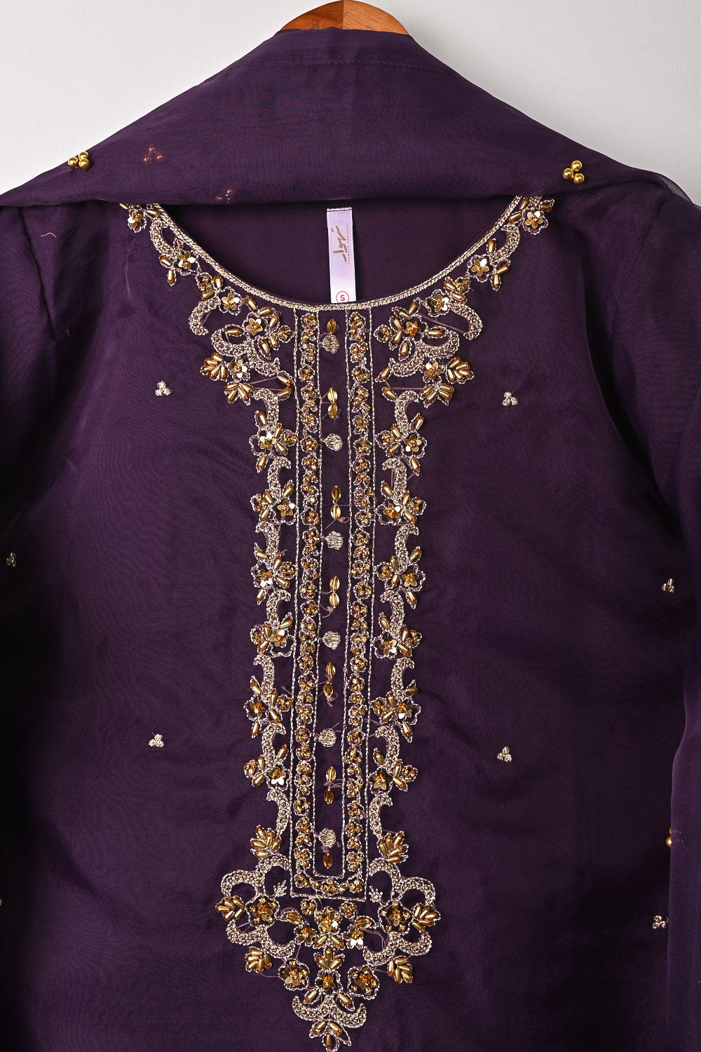 RTW-266-Purple - 3Pc Ready to Wear Embroidered Premium Adda Work Organza Dress