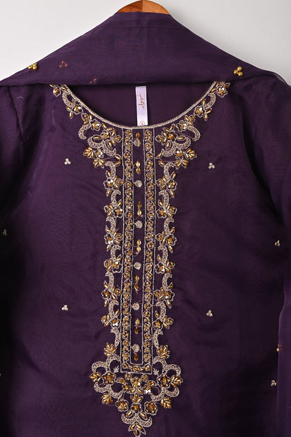 RTW-266-Purple - 3Pc Ready to Wear Embroidered Premium Adda Work Organza Dress