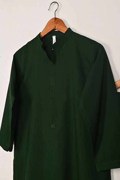 STP-224A-Bottle Green - 2Pc Ready to Wear Malai Solid Dress