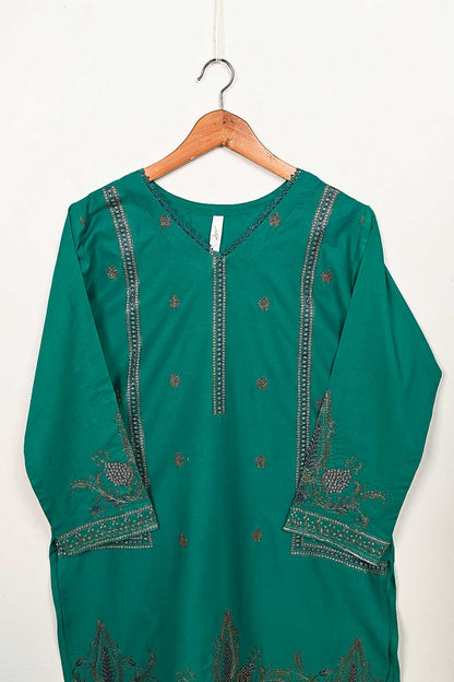 3SP-13A-Green - 3PC COTTON EMBROIDERED Dress With Chiffon Embroidered Dupatta
