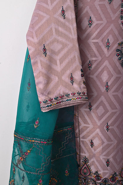 RTW-345-Tea Pink -  3Pc Ready to Wear Jacquard Mysoori Embroidered Dress