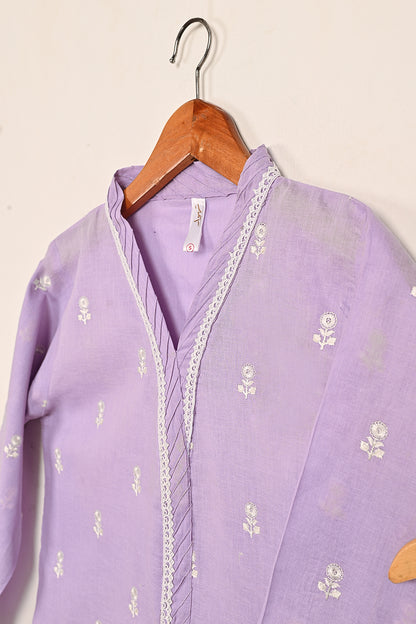 STP-194A-Purple - 2PC READY TO WEAR  EMBROIDERED COTTON DRESS