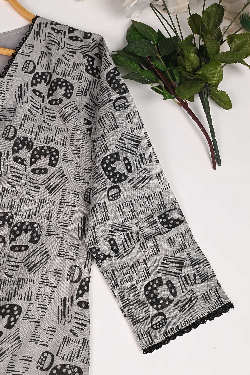 RTW-160-Grey - 3Pc Stitched Cotton Dress