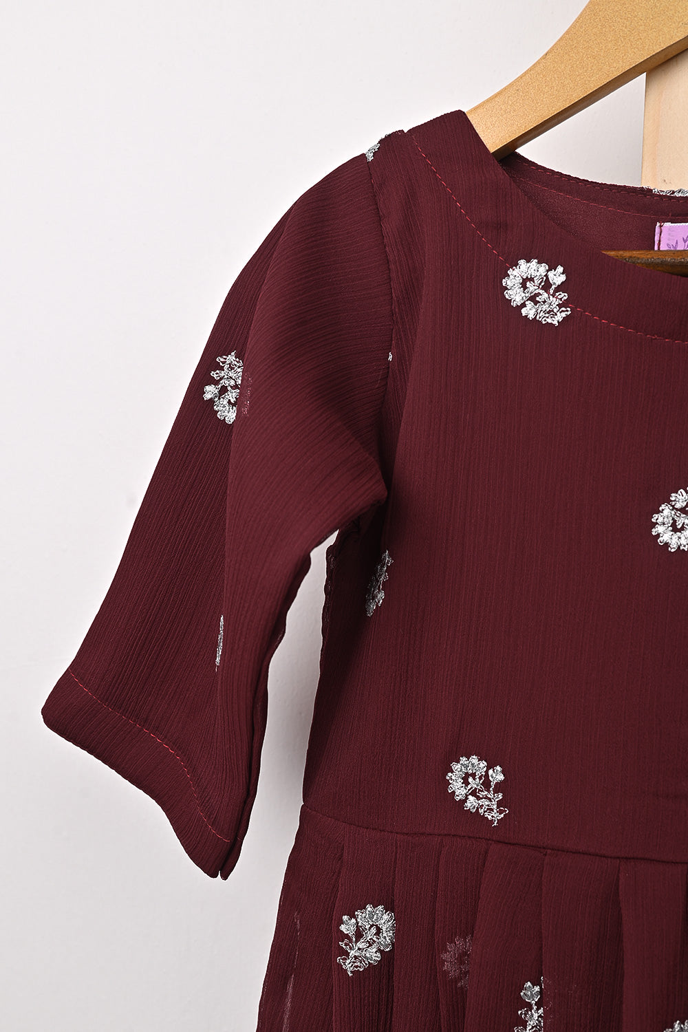 TKF-321-Maroon - Kids 3Pc Ready to Wear Chiffon Embroidered Frock