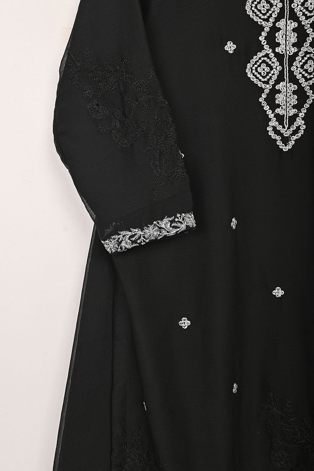 RTW-277-Black -  3Pc Ready to Wear Embroidered Chiffon Dress