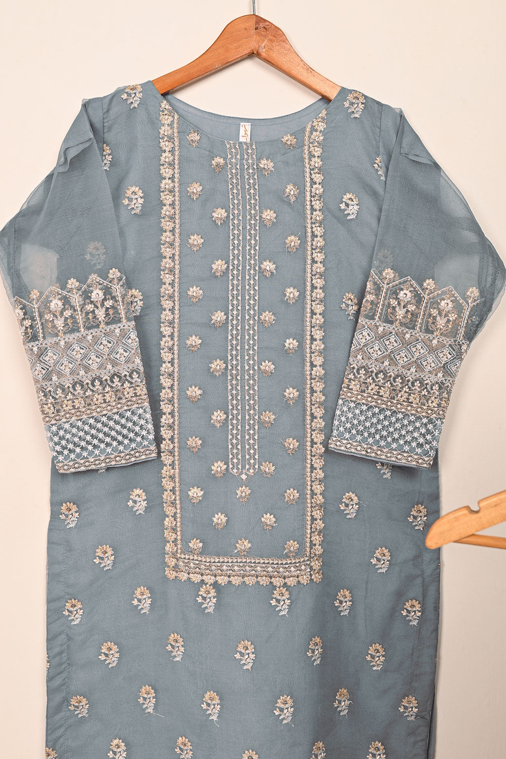 STP-091B-Grey - 2PC Organza Embroidered Stitched