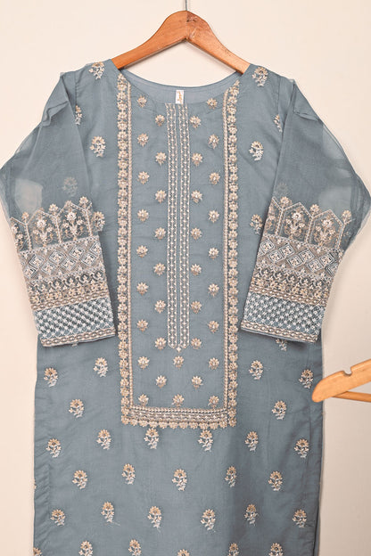 STP-091B-Grey - 2PC Organza Embroidered Stitched