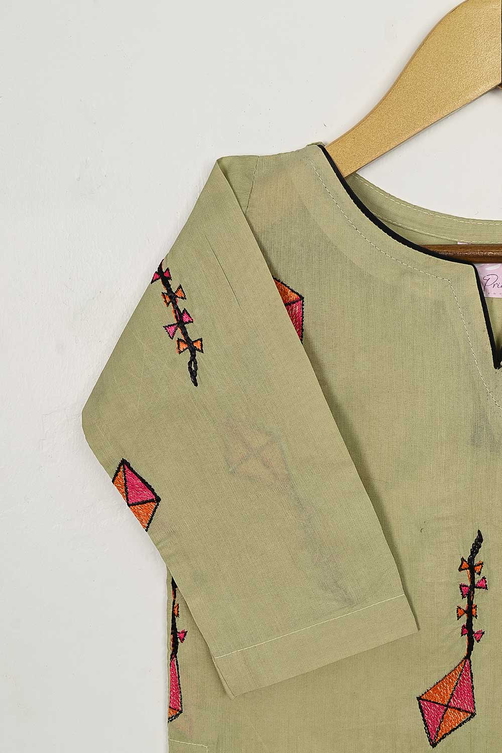 KOS-16-Khaki - Kids Pc Cotton Embroidered Stitched Kurti