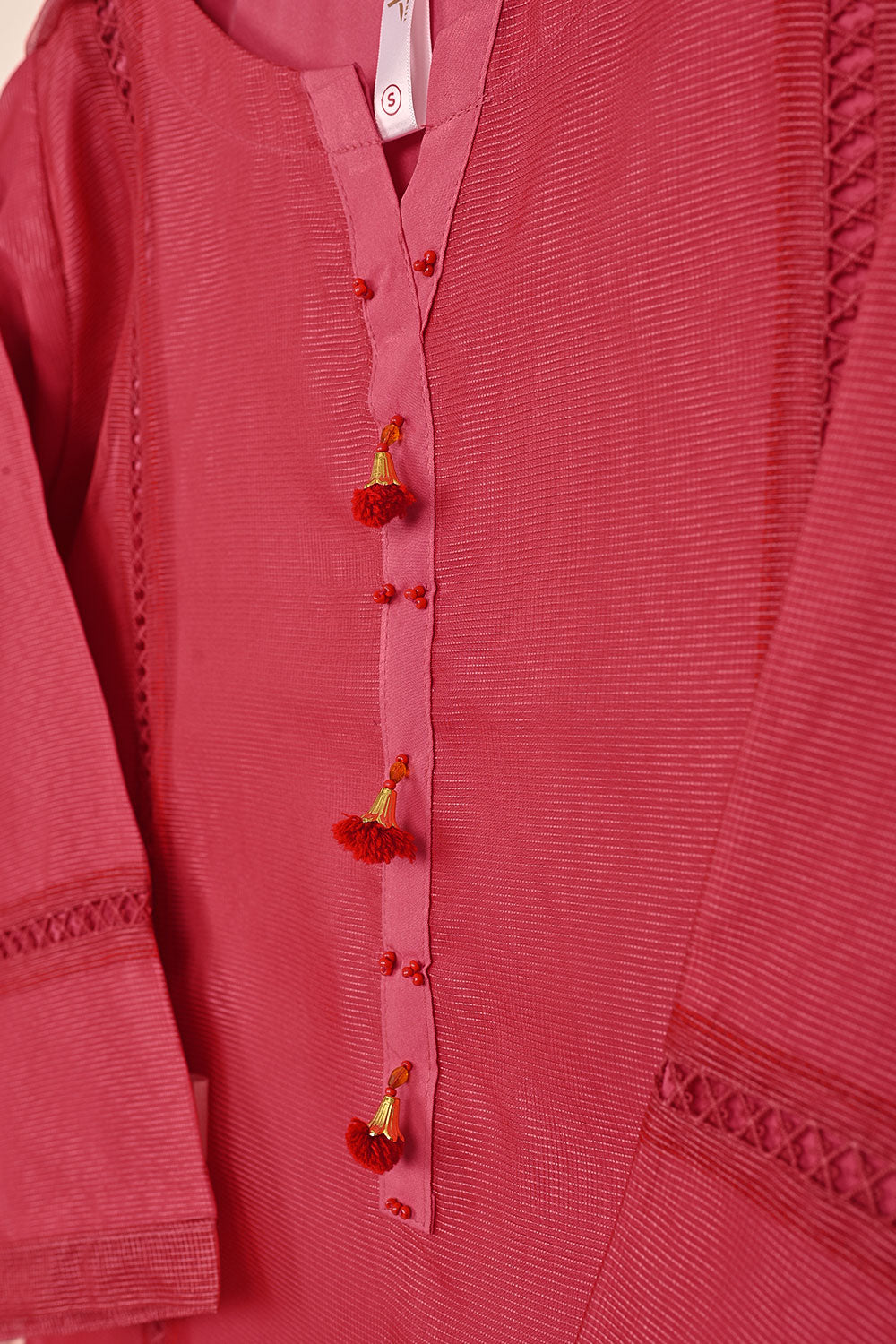 RTW-236-Cherry Pink -  3Pc Ready to Wear Javeria Net Dress