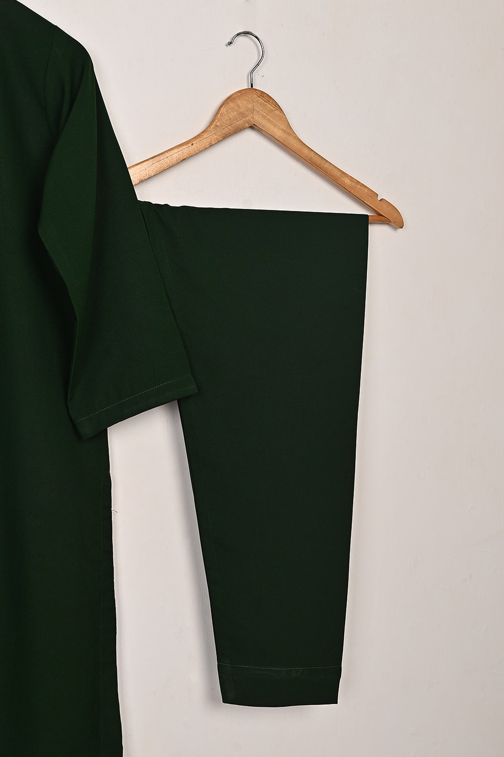 STP-224A-Bottle Green - 2Pc Ready to Wear Malai Solid Dress