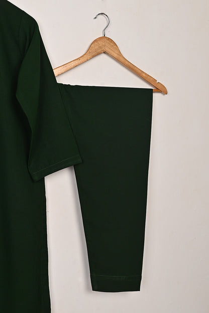 STP-224A-Bottle Green - 2Pc Ready to Wear Malai Solid Dress