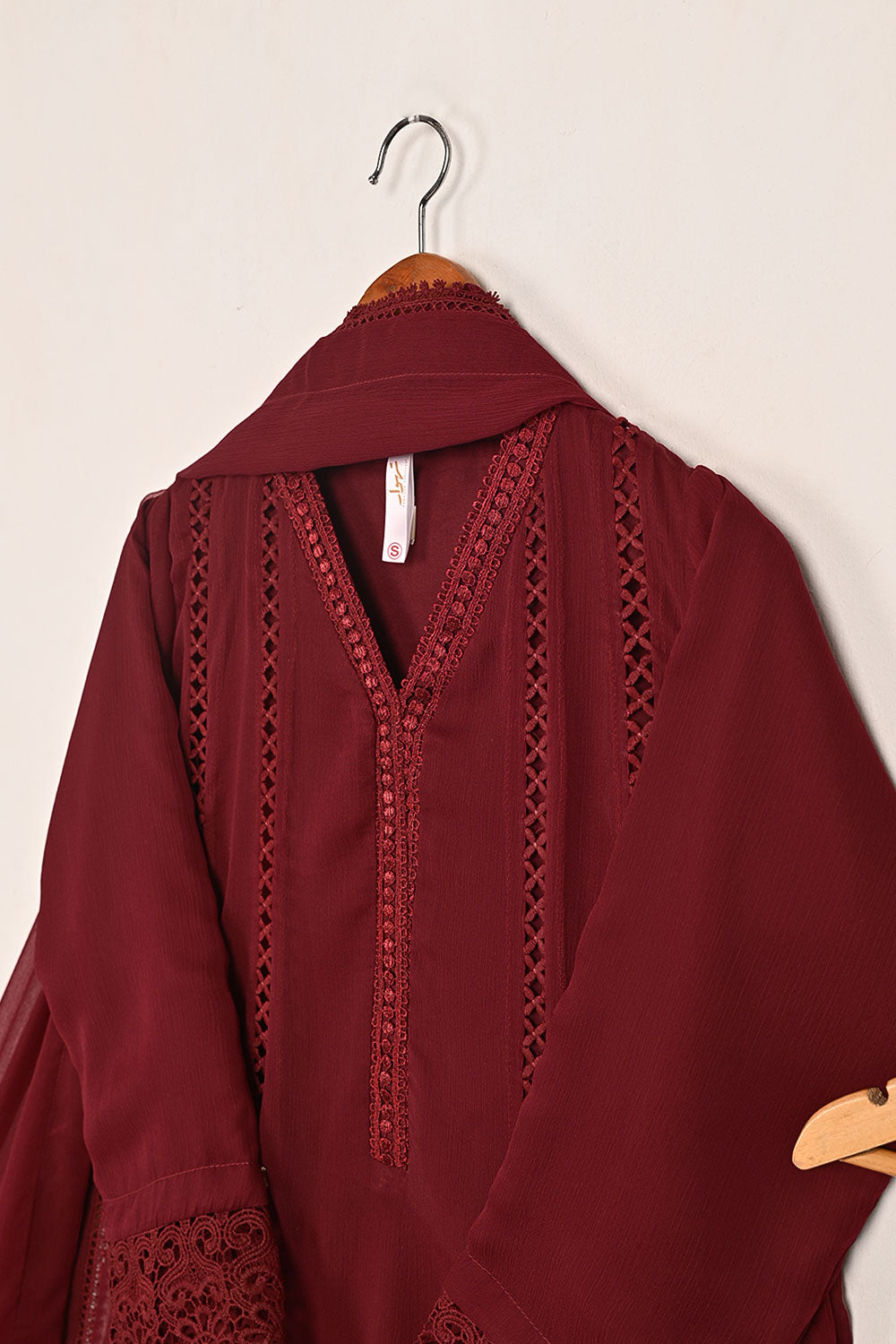 RTW-195-Maroon -  3Pc Ready To Wear Chiffon Frock