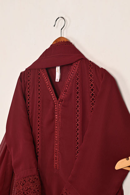 RTW-195-Maroon -  3Pc Ready To Wear Chiffon Frock