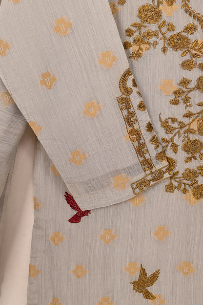 RTW-209-Grey - 3Pc Stitched Jacquard Paper Cotton Embroidered Dress