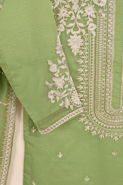 RTW-205-Green - 3Pc Ready to Wear 3Pc Javeria Net Embroidered  Dress