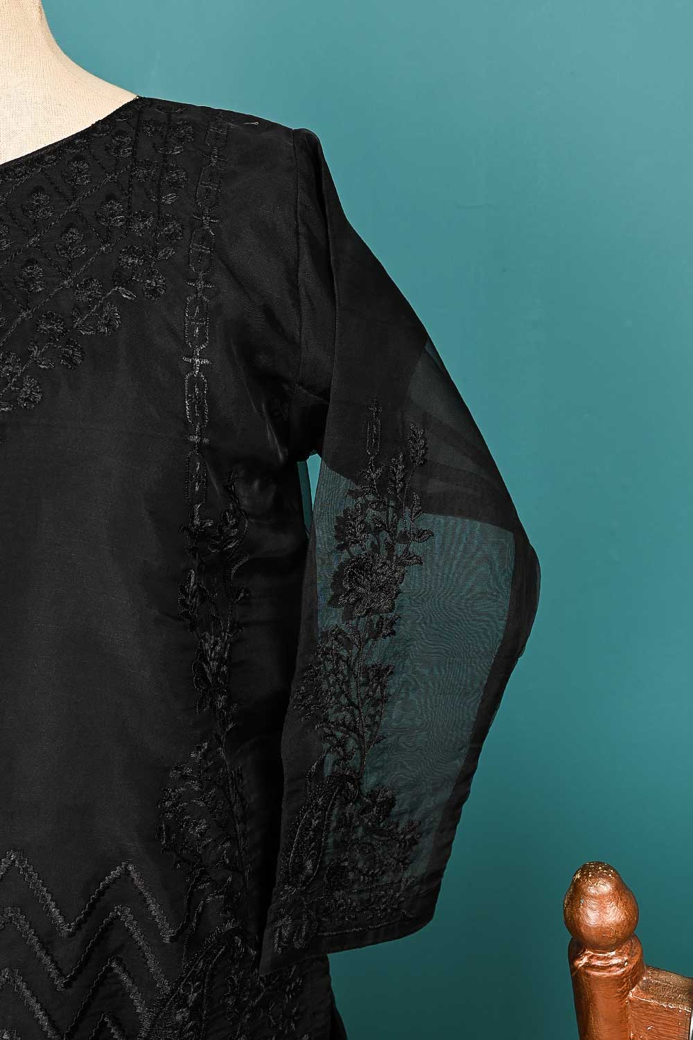 RTW-61-Black -  3Pc Stitched Embroidered Organza Dress
