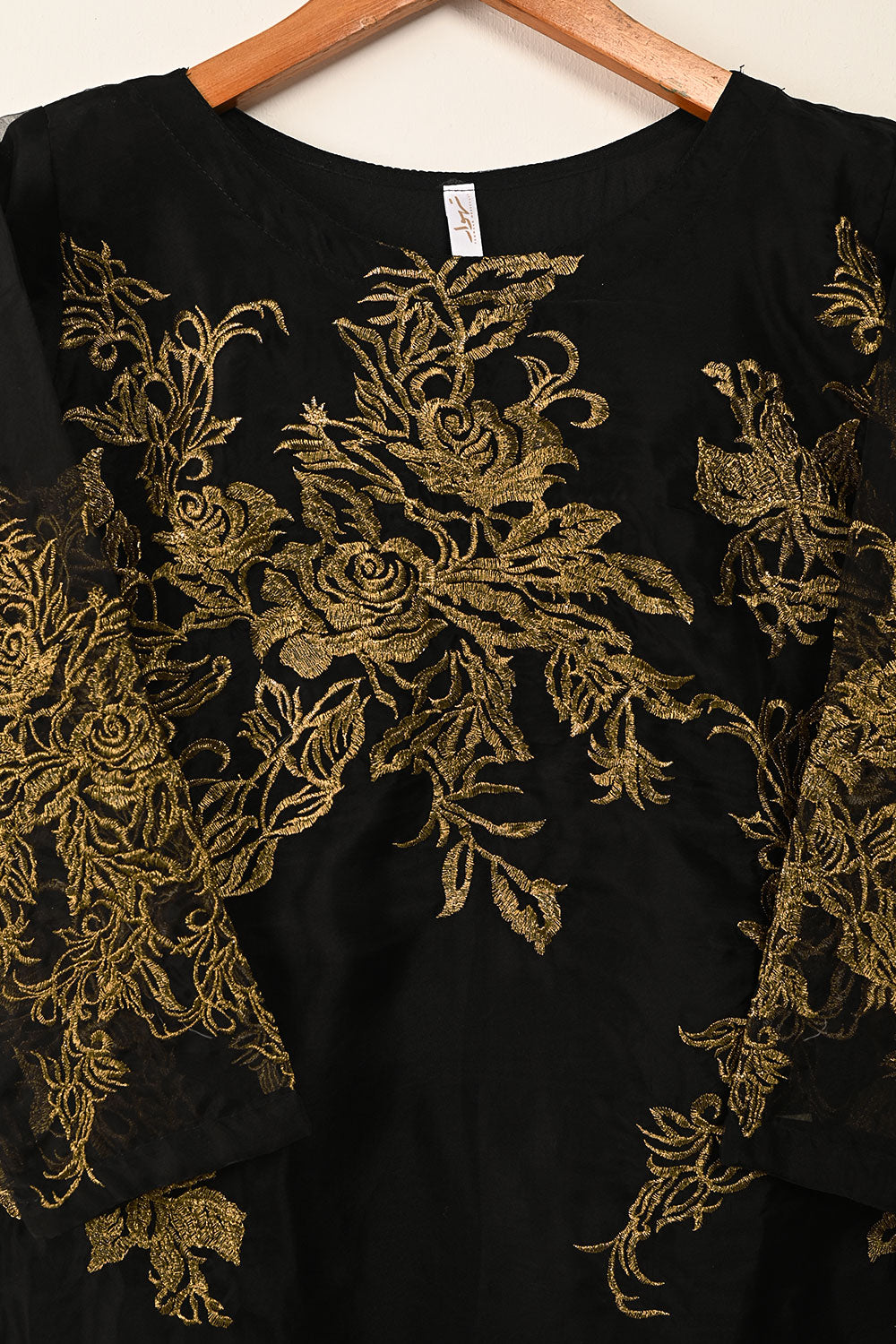 STP-182-BLACK - 2Pc Organza Embroidered Dress