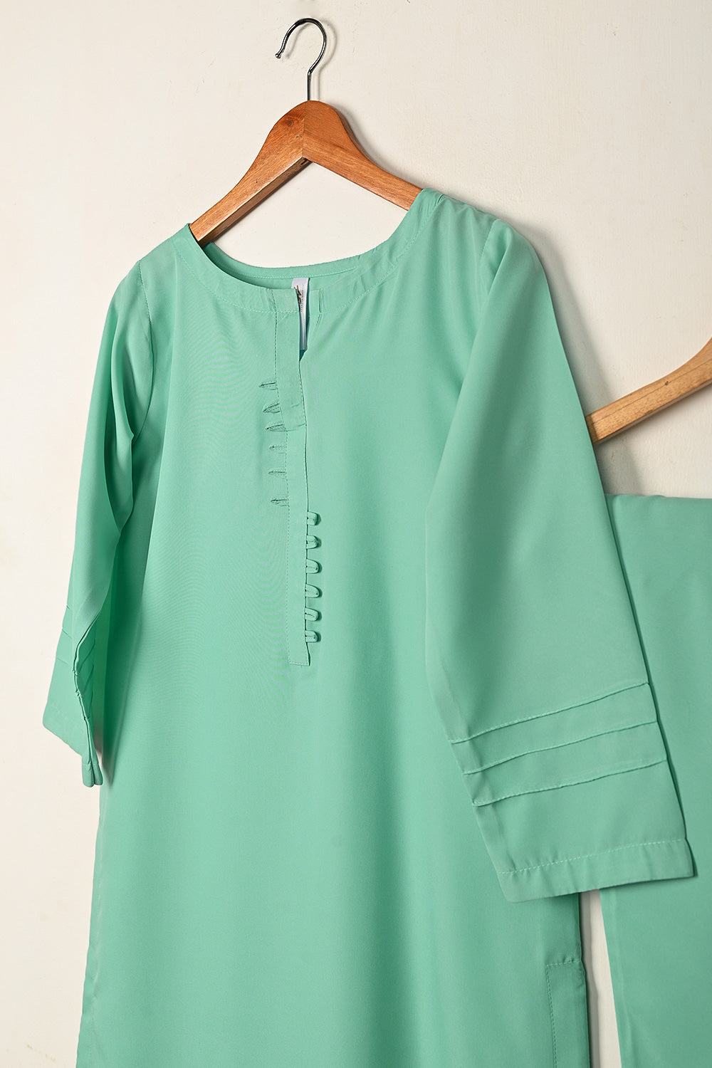 STP-265B-Sea Green - 2Pc Ready to Wear Malai Solid Dress