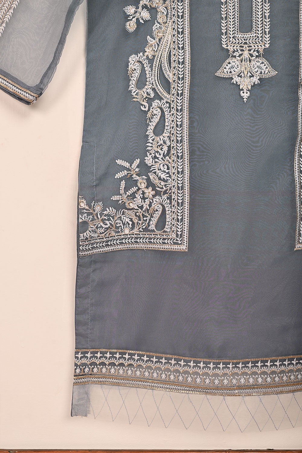 STP-186A-Grey - 2Pc Organza Embroidered Dress