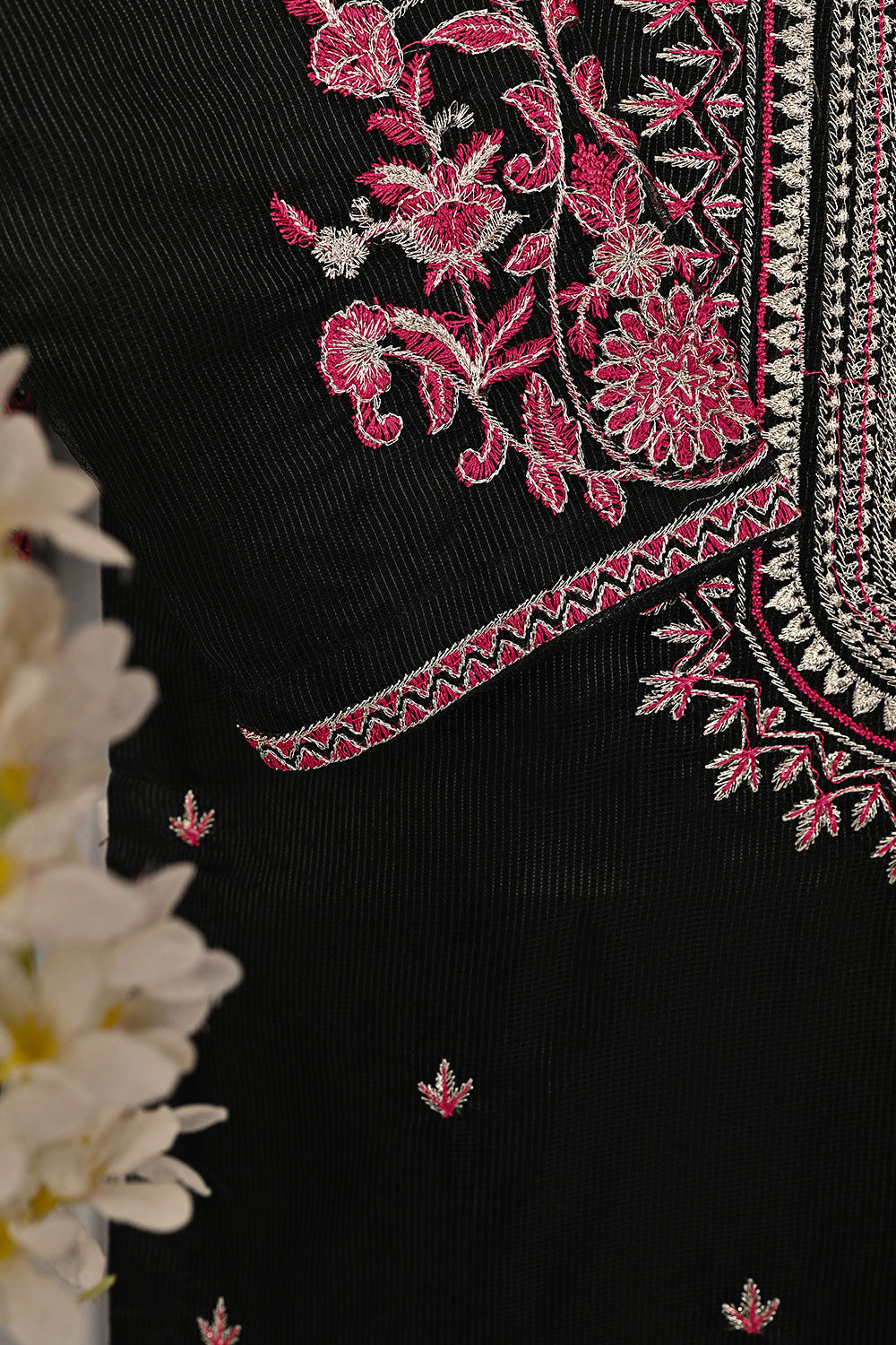 RTW-197-Black - 3Pc Ready to Wear 3Pc Javeria Net Embroidered  Dress