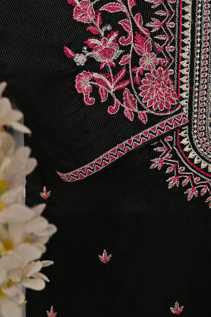 RTW-197-Black - 3Pc Ready to Wear 3Pc Javeria Net Embroidered  Dress