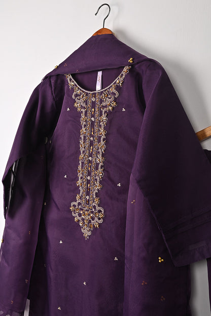 RTW-266-Purple - 3Pc Ready to Wear Embroidered Premium Adda Work Organza Dress