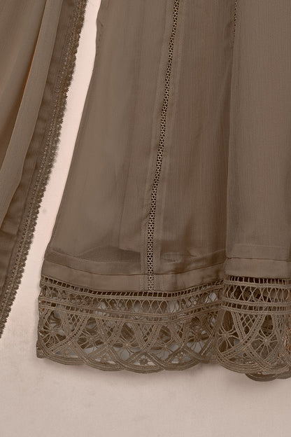 RTW-247-Brown - 3Pc Ready To Wear Chiffon Frock