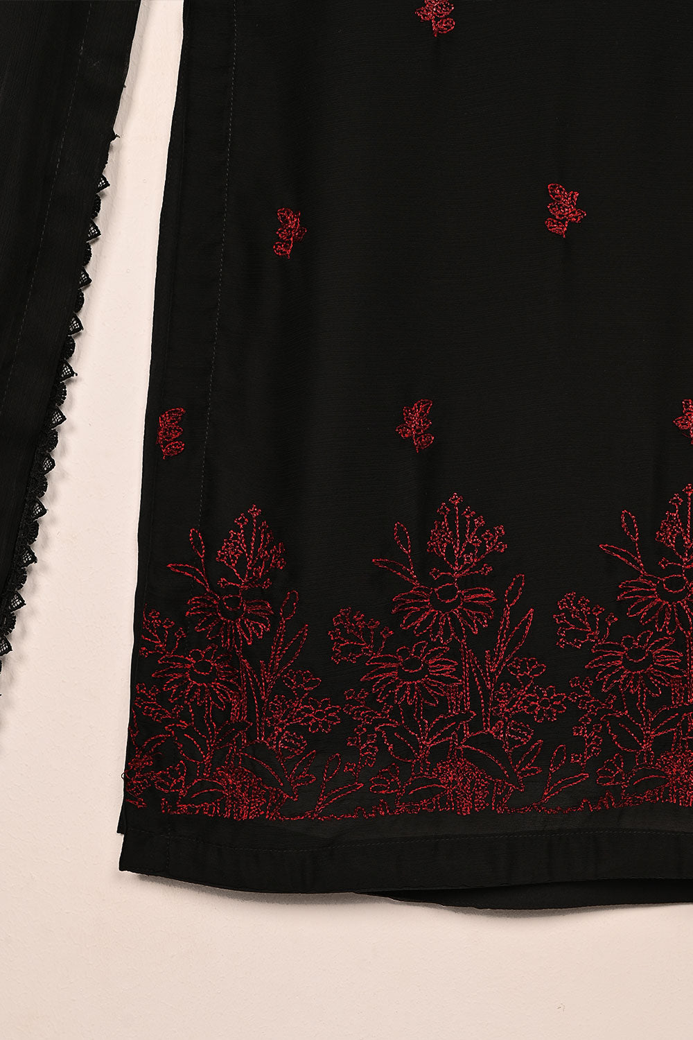 RTW-221-Black -  3Pc Ready to Wear Embroidered Chiffon Dress