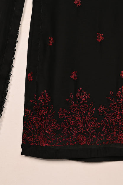 RTW-221-Black -  3Pc Ready to Wear Embroidered Chiffon Dress