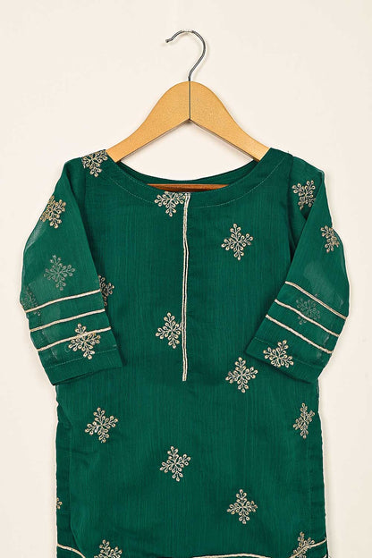 TKF-114- Green - Kids 3Pc Chiffon Embroidered Dress