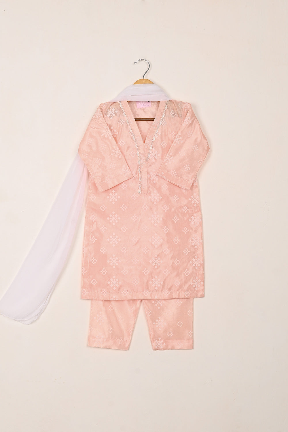 TKF-251-Peach - Kids 3Pc Ready to Wear Silk Printed Dress