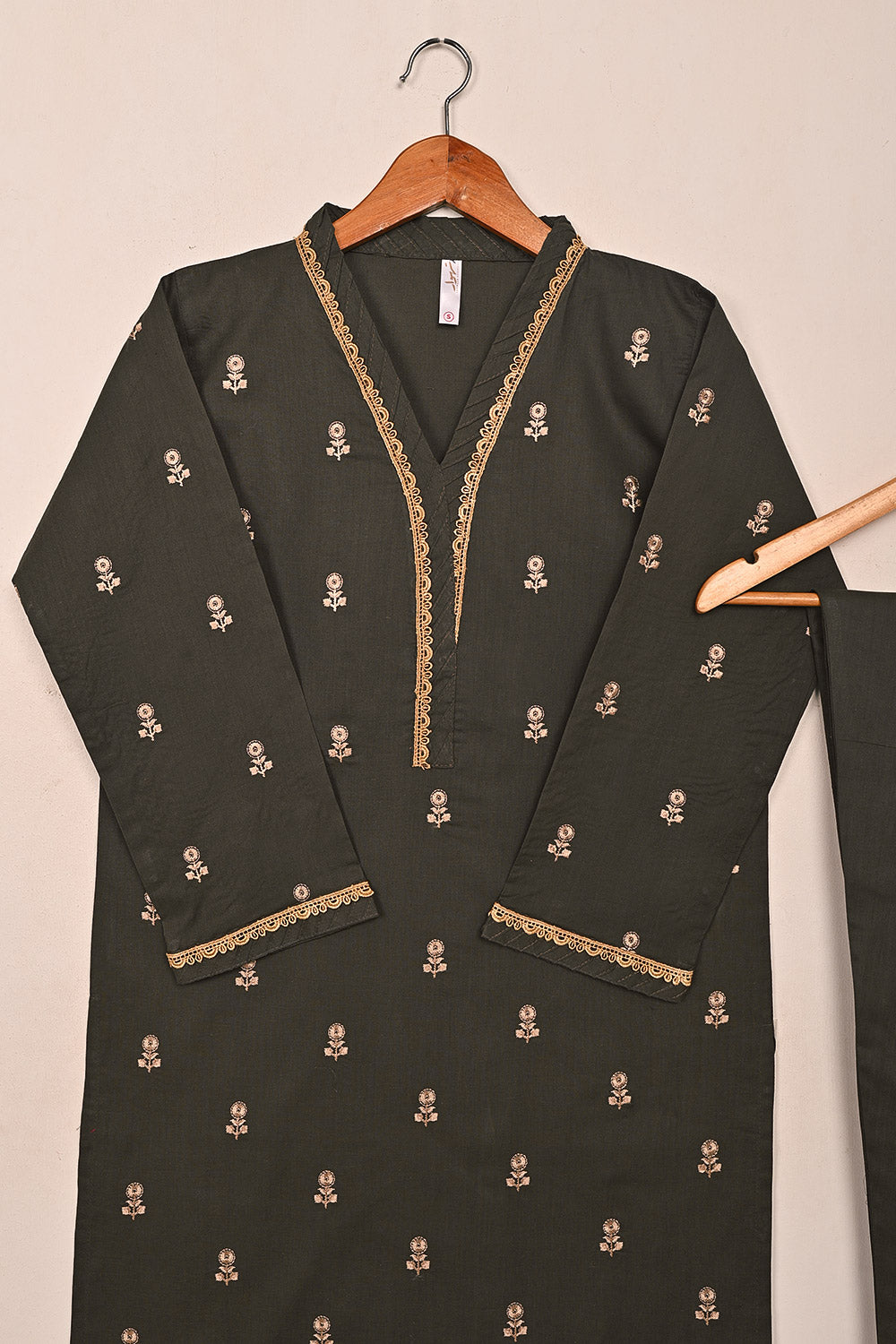 STP-194D-Mouse Gray - 2PC READY TO WEAR  EMBROIDERED COTTON DRESS