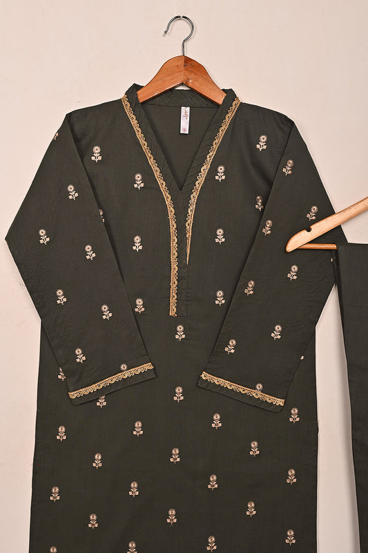 STP-194D-Mouse Gray - 2PC READY TO WEAR  EMBROIDERED COTTON DRESS