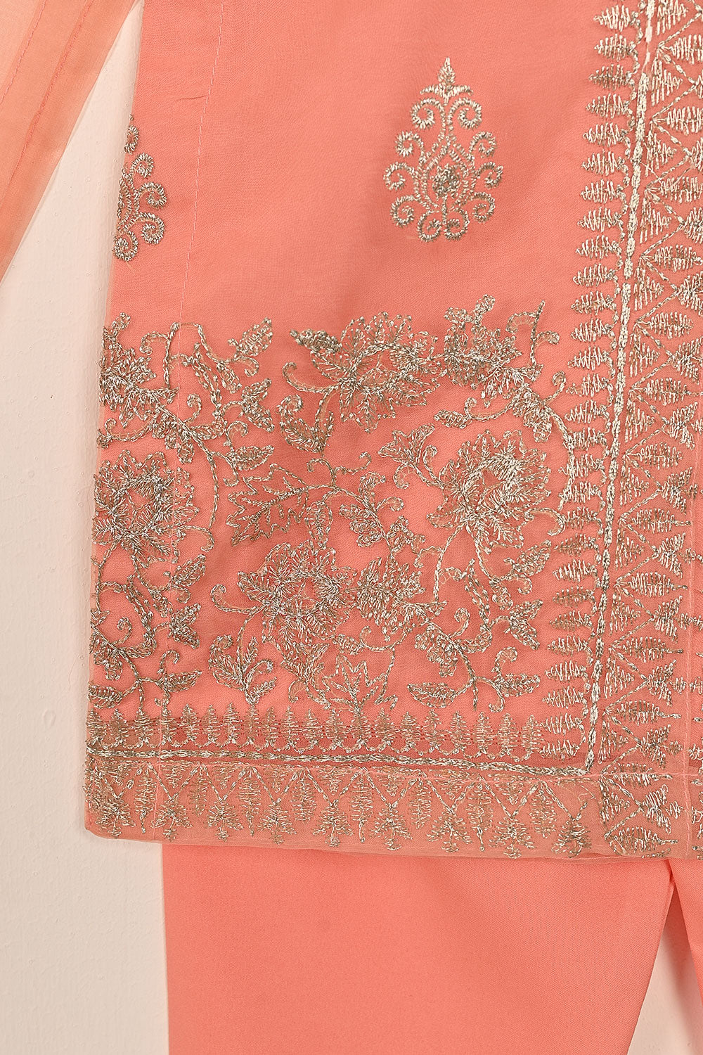 TKF-135-Peach - Kids 3Pc Ready to Wear Organza Formal Embroidered Dress