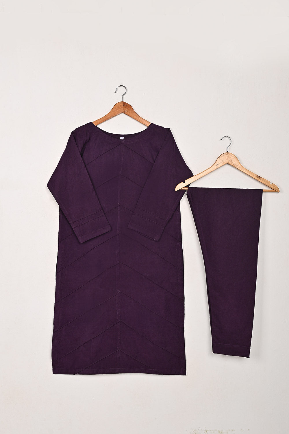 STP-208B-Purple - 2Pc Ready to Wear Cotton Silk Solid Dress