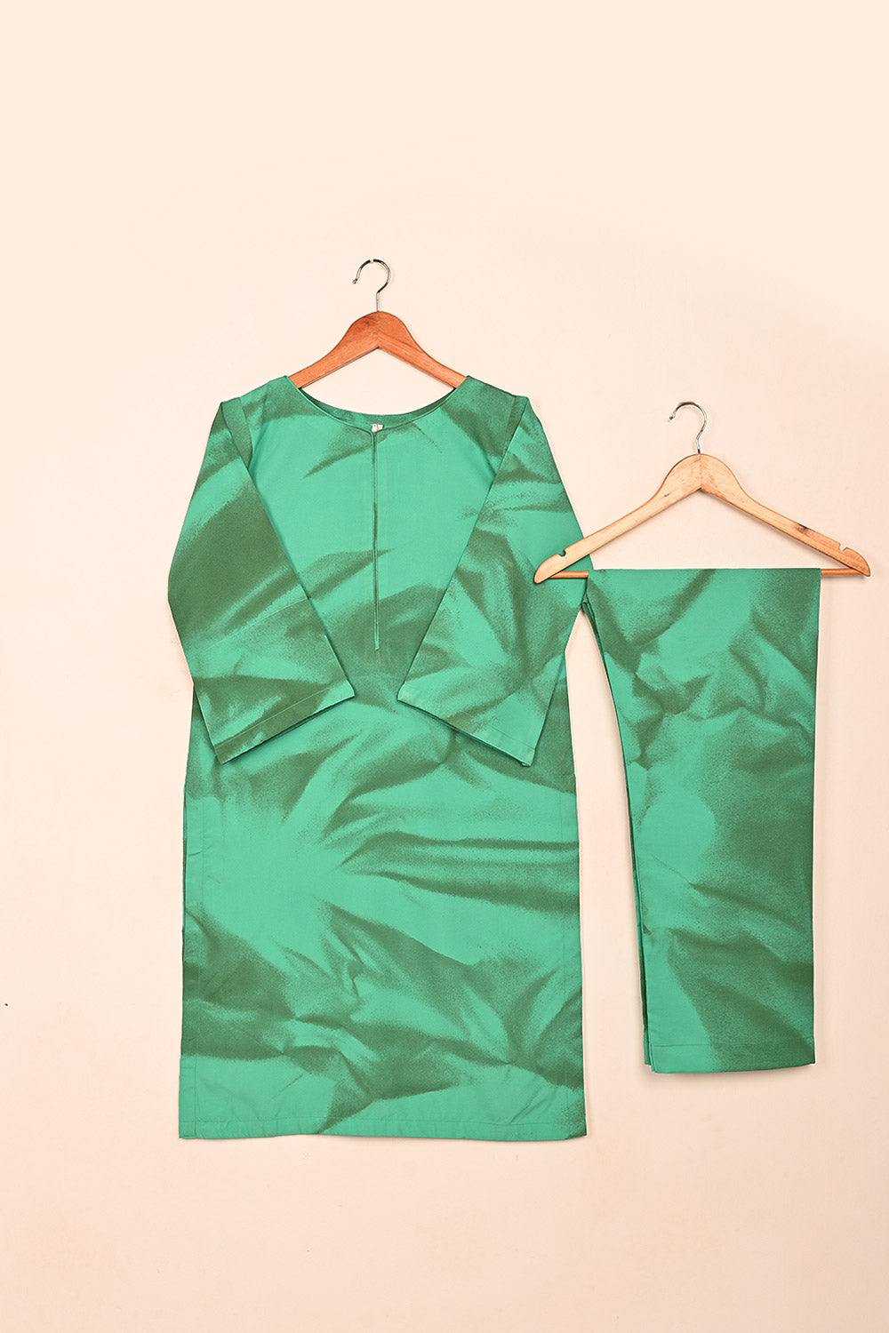 STP-206C-Aqua green - Women 2Pc Ready to Wear Spray Contoured Malai Fabric Co-Ord Set